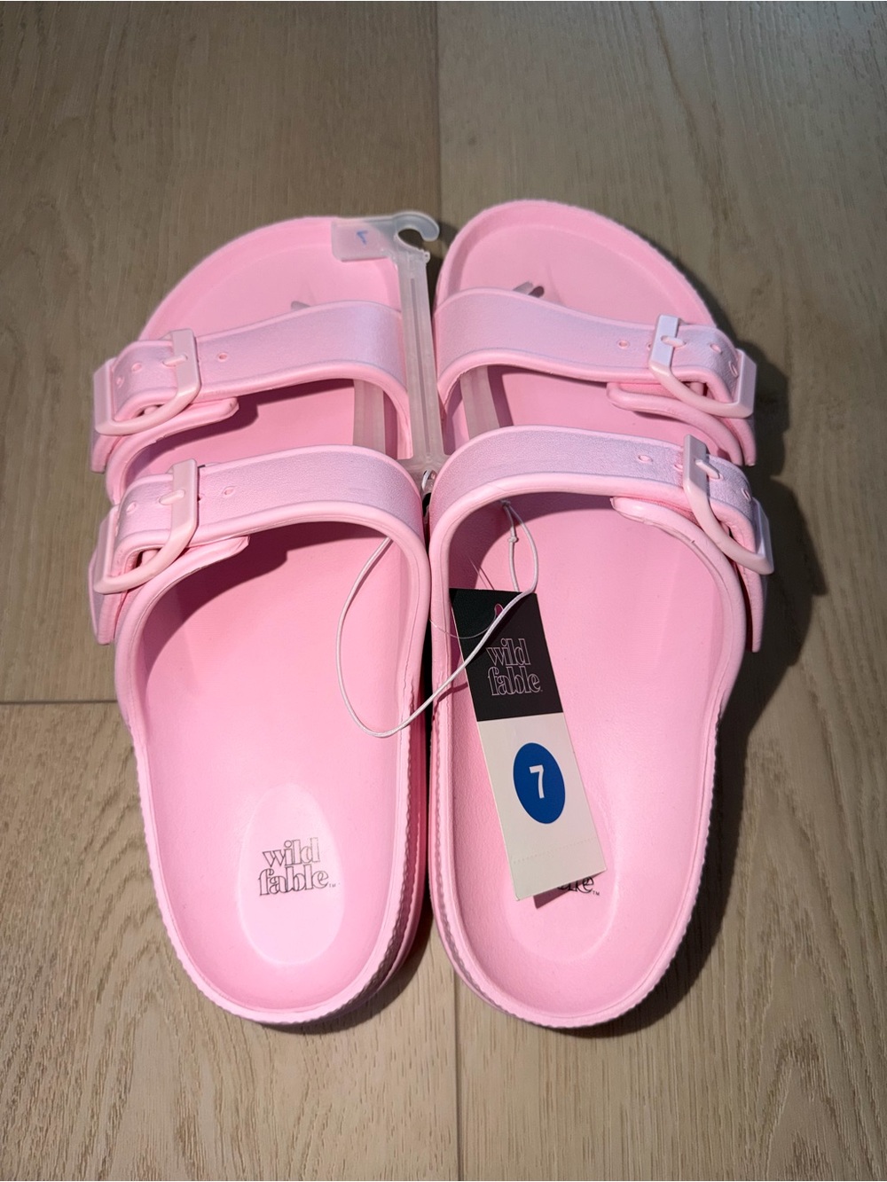 NWT Target Wild Fable Pink Double-Buckle Slide Sandals Size 7 - Picture 2 of 5